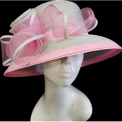's Church Kentucky Derby Dress Wedding P.P Braid Summer Hat Grey/Pink  eb-88367384